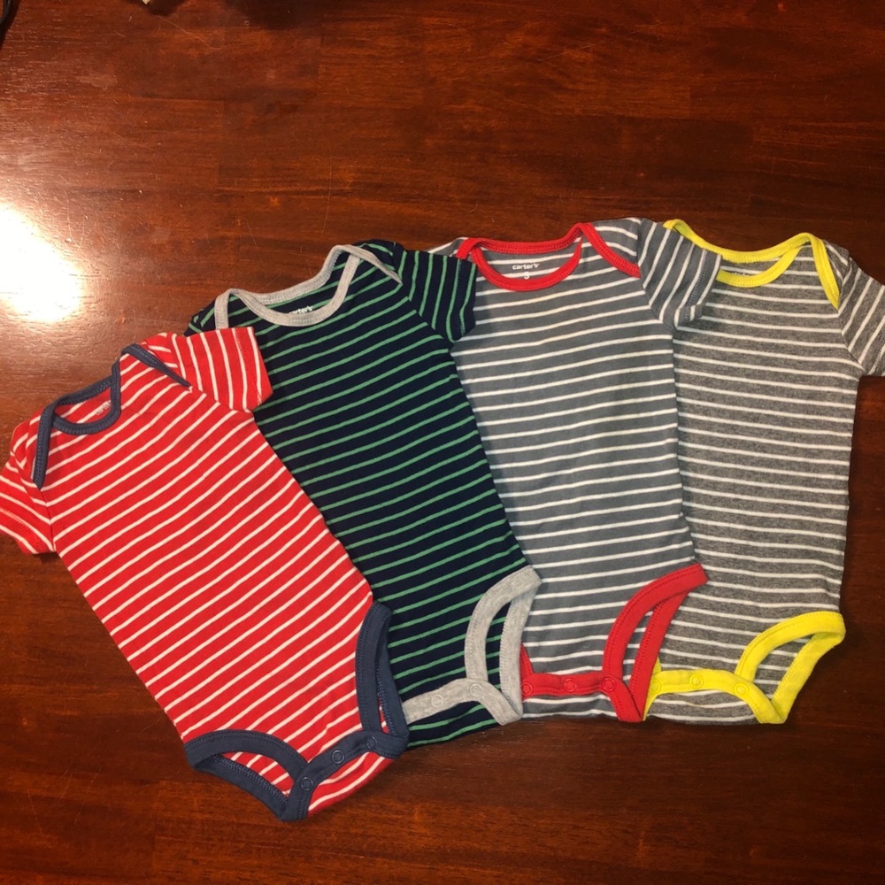 3 Month 4 Matching Set Striped Carter Onesies